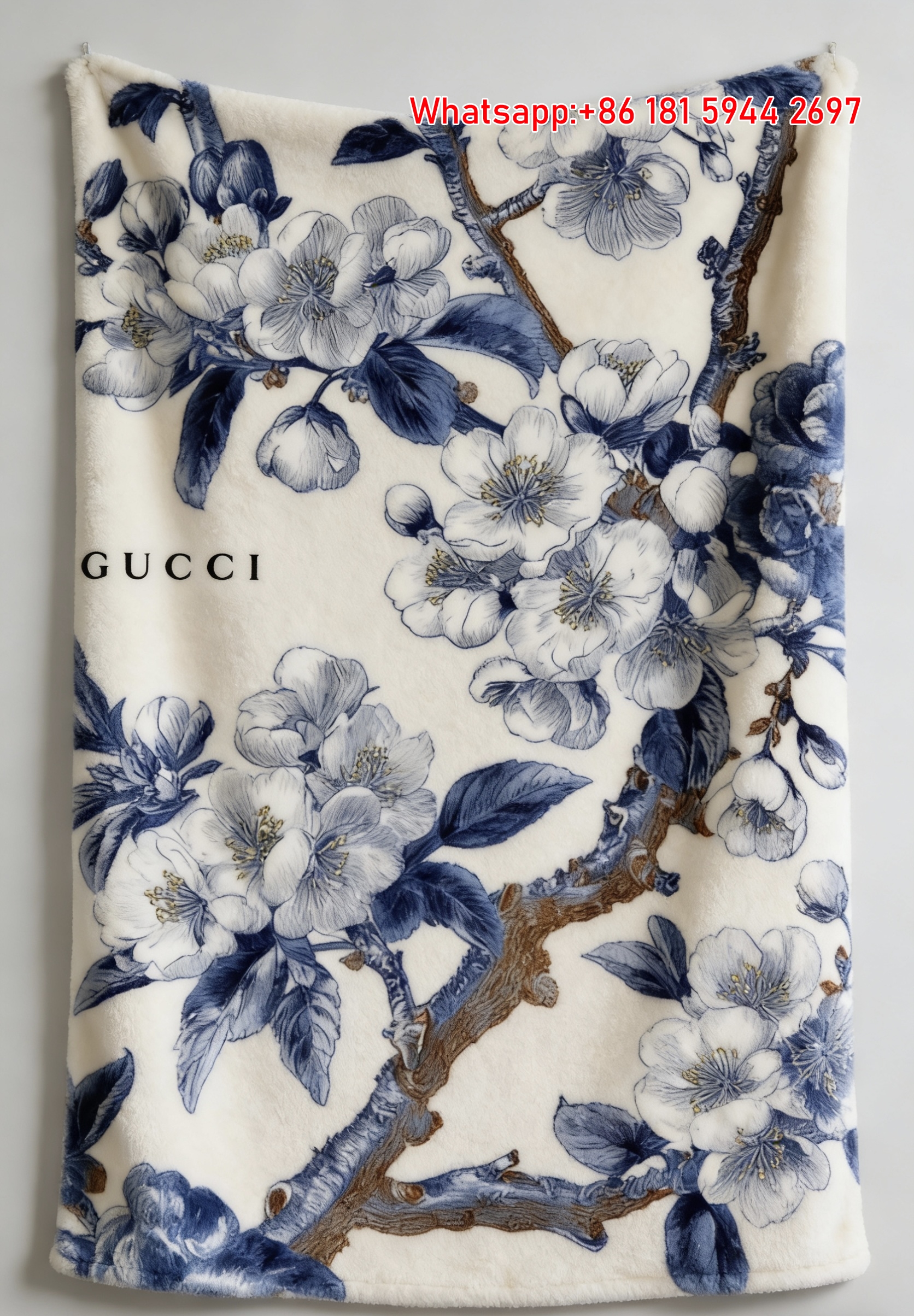 Gucci Blue & White Floral Throw blankets Gucci Chinoiserie Blossom Tapestry IMG_2819